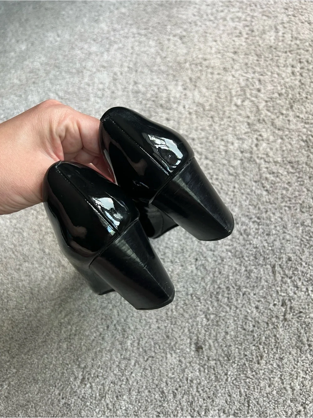 Cole Haan Women’s 7.5 Sadie Pump Black Patent Wedge Heel Peep Toe Dress Shoes - Picture 3 of 7